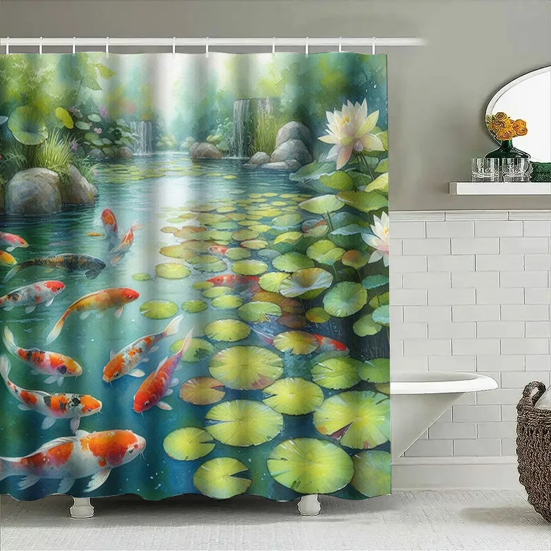 Levendig visdouchegordijn met  - Aquarium Fish Koi recensie en prijs